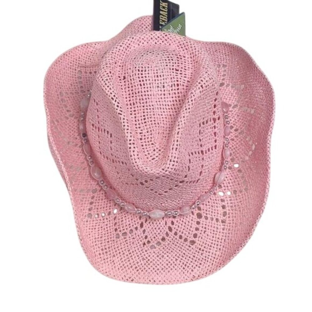 Womens Pink Paper Cowboy Hat With Beaded Detail & Shapeable Brim